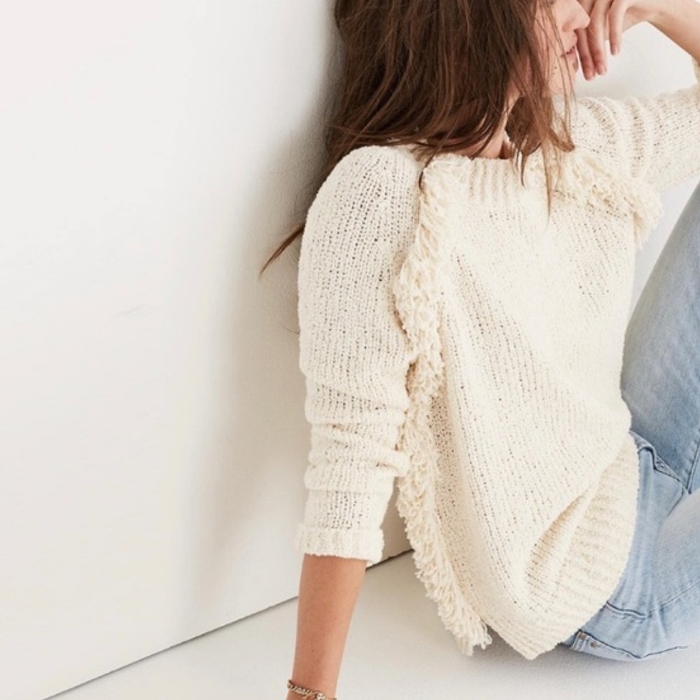 𝅺AF: MADEWELL Loop-Edge Pullover Cream Fringe Sweater